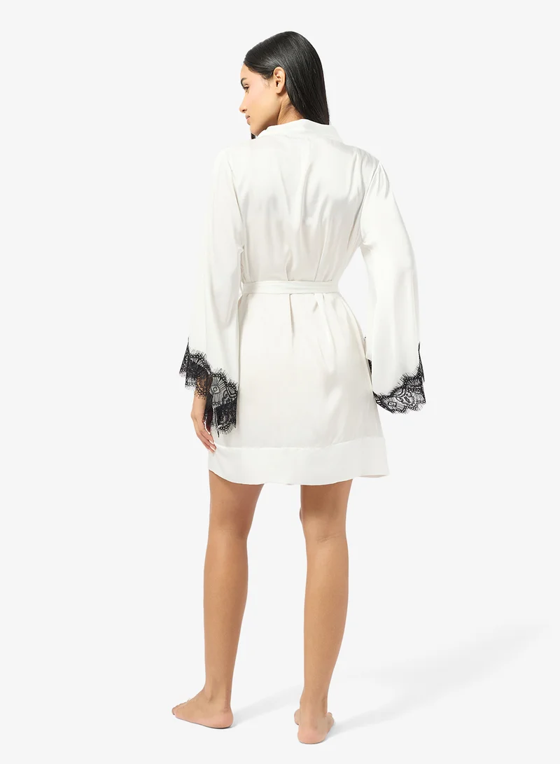 Ginger Satin Robe with Contrast Lace Trim